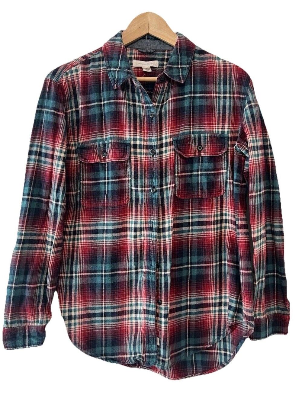 Treasure & Bond Flannel Shirt Women’s Size XS Red Green